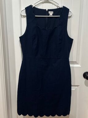 J Crew Scallop-Trim Navy Sheath Dress